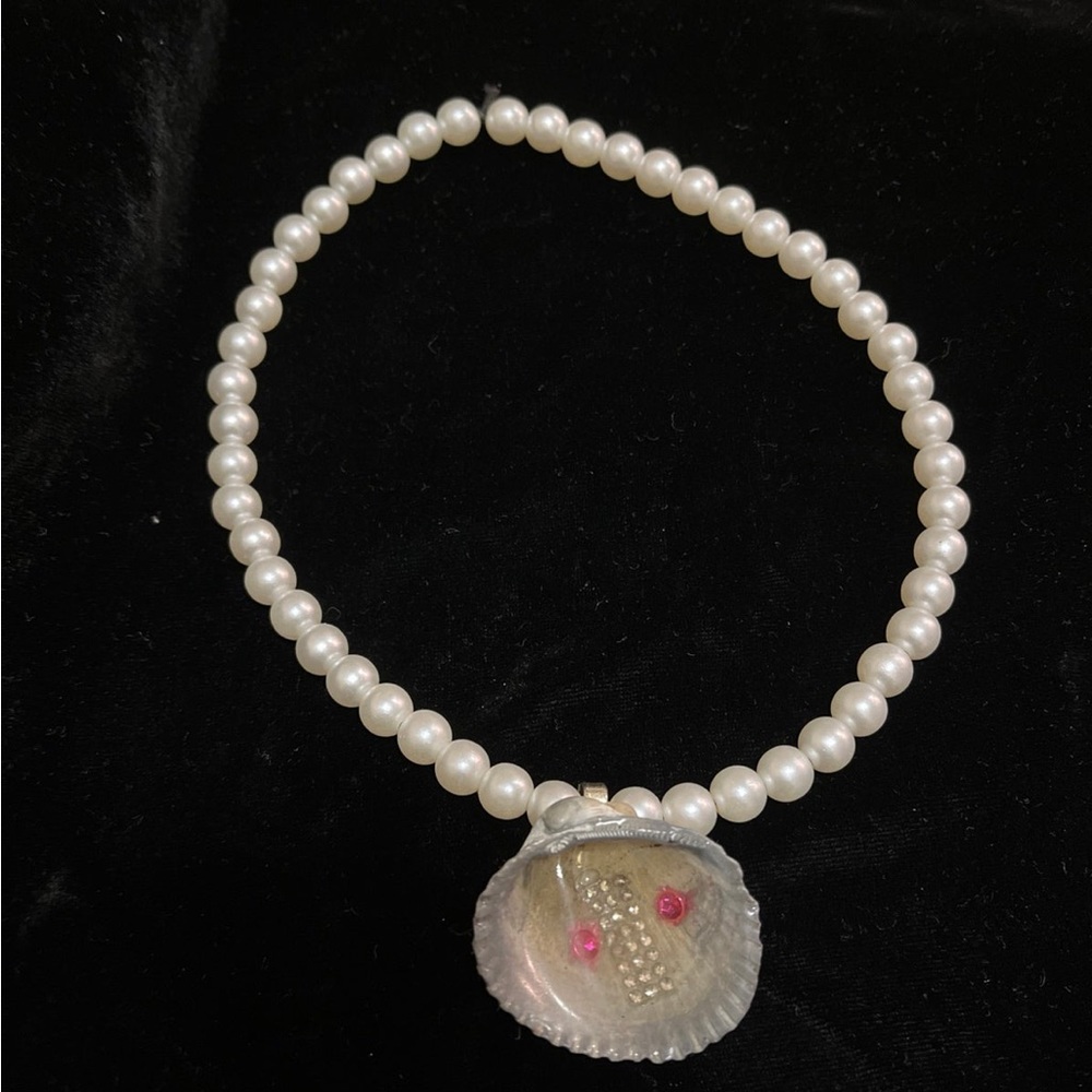 Stretchy Faux Pearls & Real Seashell One if a Kind Handmade Necklace